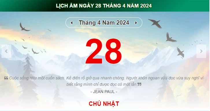 Lịch âm hôm nay - Xem lịch âm ngày 28/4