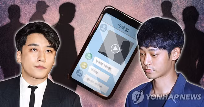 Seung Ri và Jung Joon Young, hai nhân vật được nhắc đến nhiều nhất trong nhóm chat Kakaotalk. Cả hai đều đã tuyên bố giải nghệ và chấm dứt hợp đồng với công ty quản lý /// ẢNH CHỤP MÀN HÌNH YONHAP NEWS