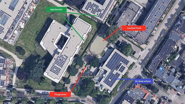 Khu vực sân chơi của trường rất gần với một khu căn hộ (Ảnh: Euro News).