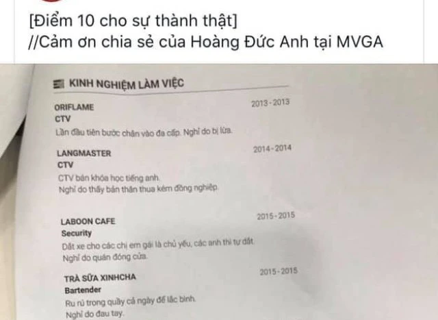 Bản CV ấy dùng những lời lẽ quá đỗi thật thà và giản dị.