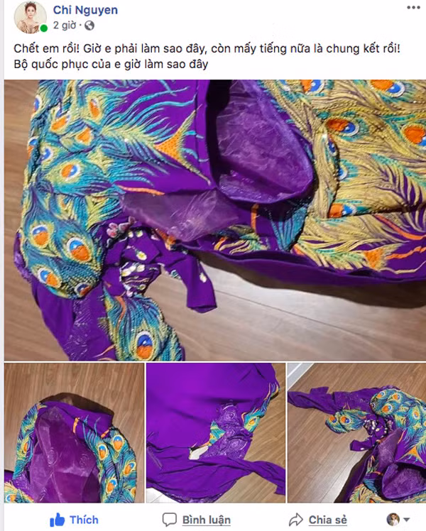 Chi Nguyễn chia sẻ hình ảnh trang phục của cô bị cắt nát trước chung kết Miss Asia World.