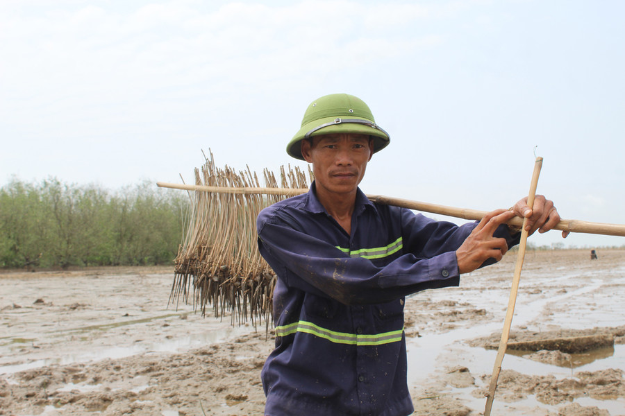 Anh Phạm Văn Hiểu (xã Đa Lộc, Hậu Lộc) săn cá kỳ dị bằng bẫy kẹp. Ảnh: LT.