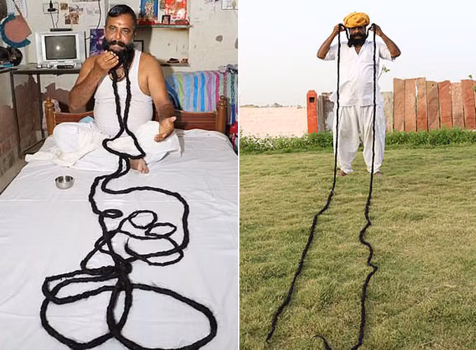 Bộ ria dài khủng của ông Vyas khiến ông cũng như gia đình đều thấy tự hào. Ảnh: Barcroft Media.