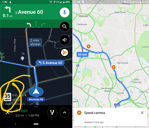 Google Maps cập nhật tính giới hạn tốc độ và điểm bắn tốc độ. Ảnh:AndroidPolice. Google Maps cập nhật tính giới hạn tốc độ và điểm bắn tốc độ. Ảnh: AndroidPolice.