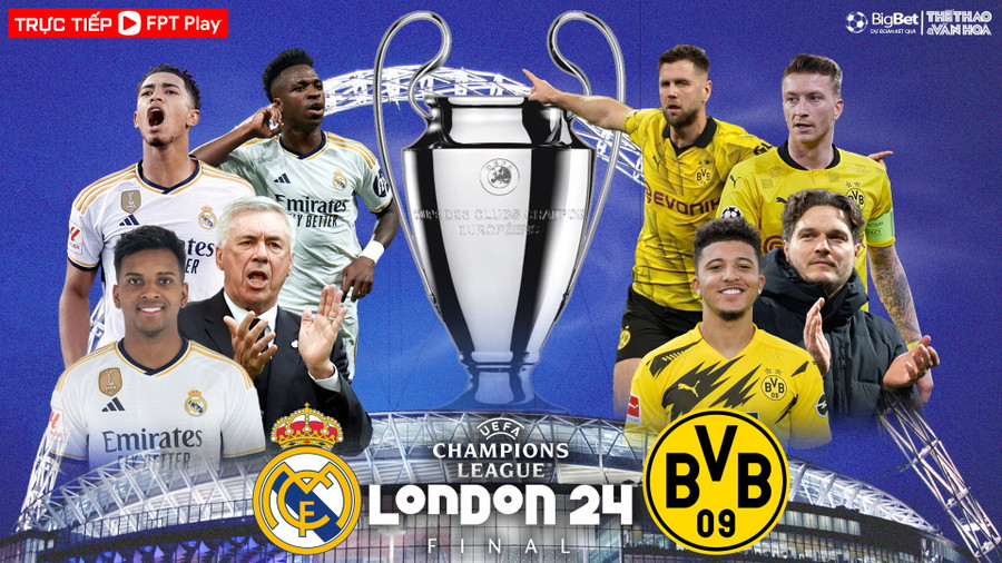 Lịch thi đấu bóng đá 2/6: Chung kết Cúp C1 Dortmund-Real Madrid lúc 2h ngày 2/6