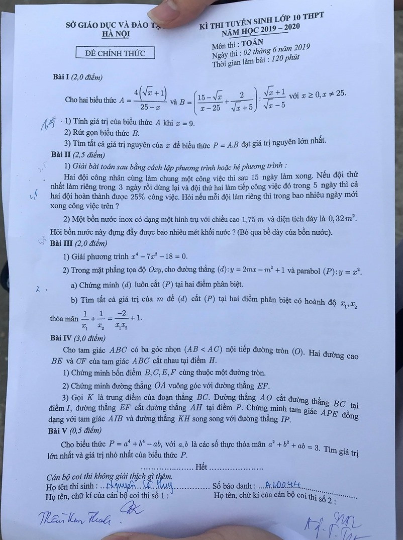 Nội dung đề thi môn Toán – kỳ thi tuyển sinh vào lớp 10 của Hà Nội năm học 2019 – 2020 Nội dung đề thi môn Toán – kỳ thi tuyển sinh vào lớp 10 của Hà Nội năm học 2019 – 2020