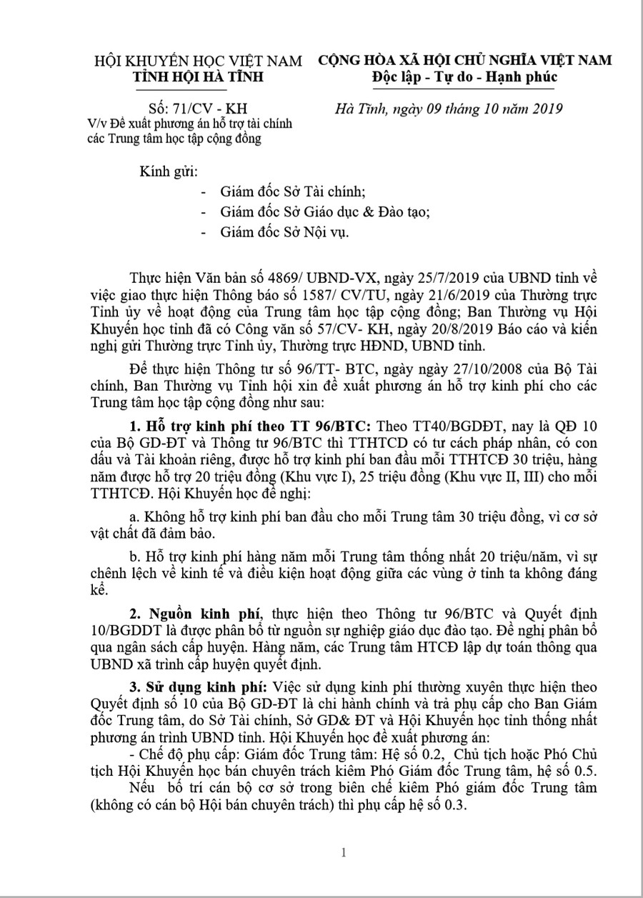 Công văn yêu cầu tỉnh cấp kinh phí cho các TTHTCĐ. Công văn yêu cầu tỉnh cấp kinh phí cho các TTHTCĐ.