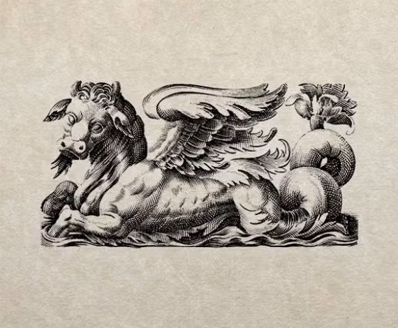 Hình vẽ con Taurokampos (con vật nửa cá nửa bò đực) trong thần thoại.