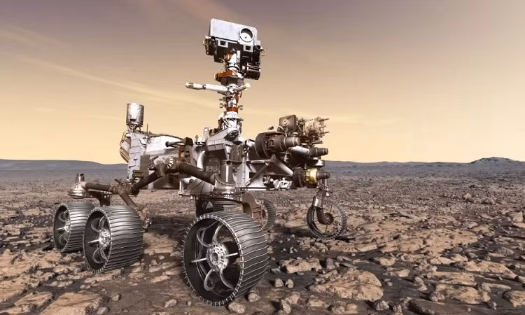 Mô phỏng Perseverance ở miệng hố Jezero.