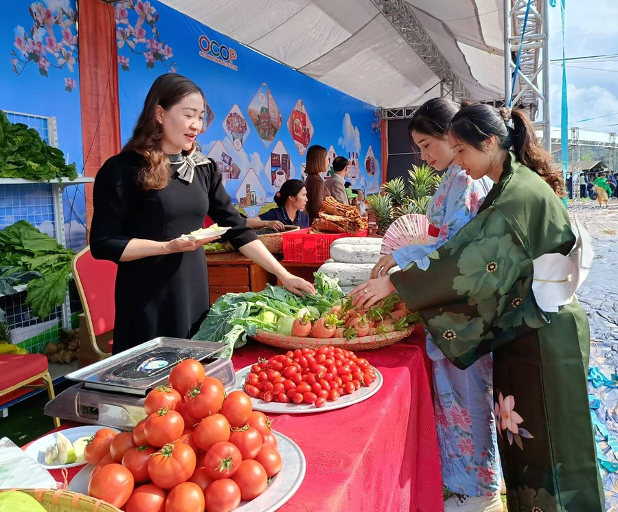 Gian hàng nông sản trưng bày tại Lễ hội Hoa anh đào. Gian hàng nông sản trưng bày tại Lễ hội Hoa anh đào.