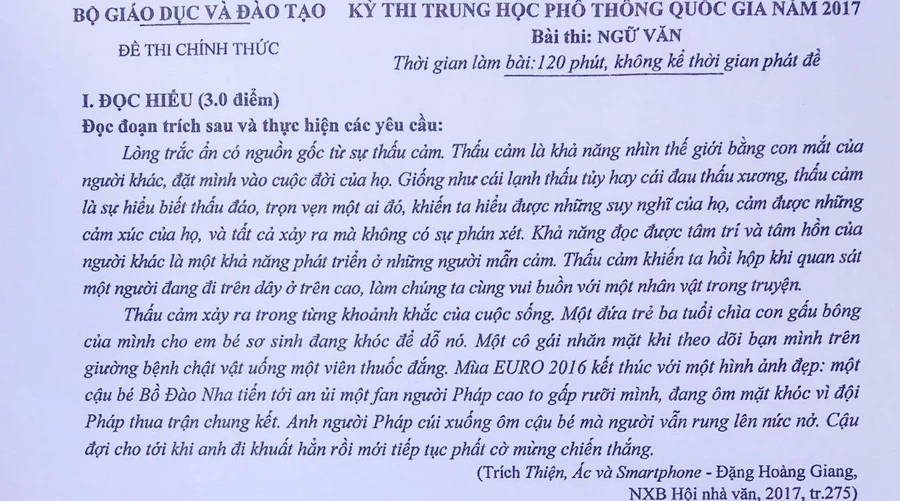 Đề thi và gợi ý lời giải môn Ngữ văn THPT quốc gia 2017