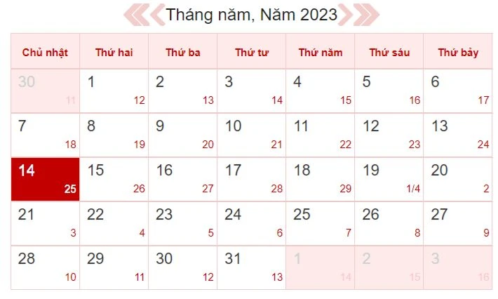 Xem lịch âm ngày 14/5/2023