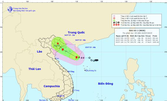 Tâm bão số 2 cách đất liền các tỉnh Quảng Ninh-Hải Phòng khoảng 410km