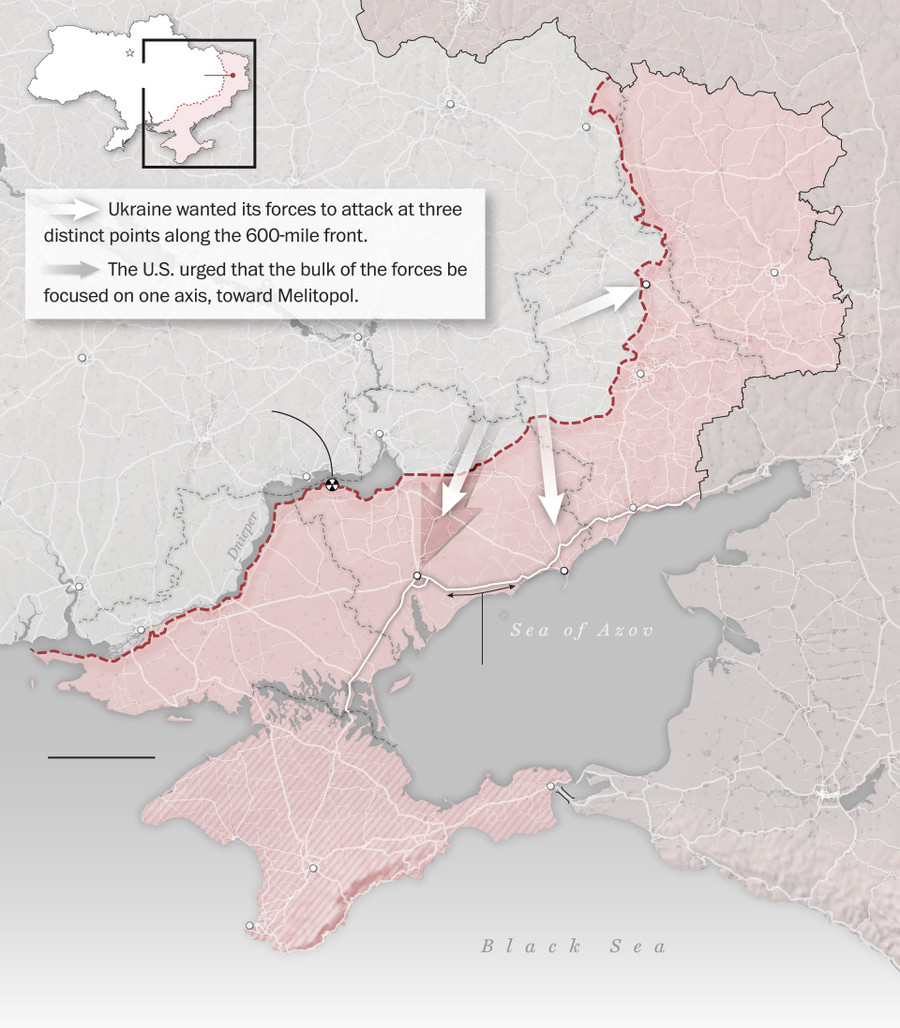 Mỹ đề xuất chỉ mở 1 mũi tấn công nhưng Ukraine muốn mở 3 mũi trên 600 dặm chiến tuyến