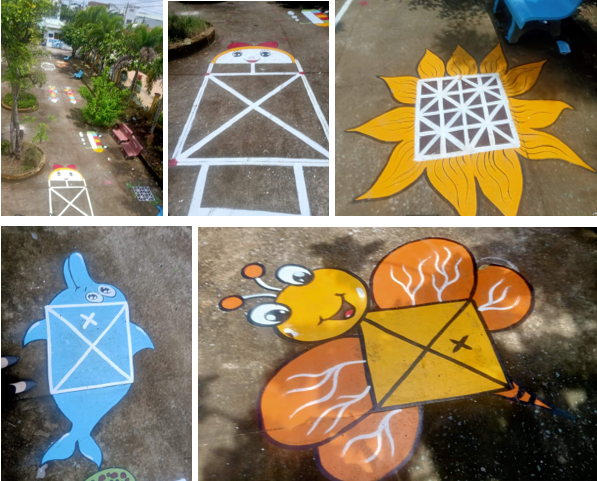Thầy cô trang trí sân trường bằng nhiều hình ảnh của các trò chơi dân gian. Thầy cô trang trí sân trường bằng nhiều hình ảnh của các trò chơi dân gian.