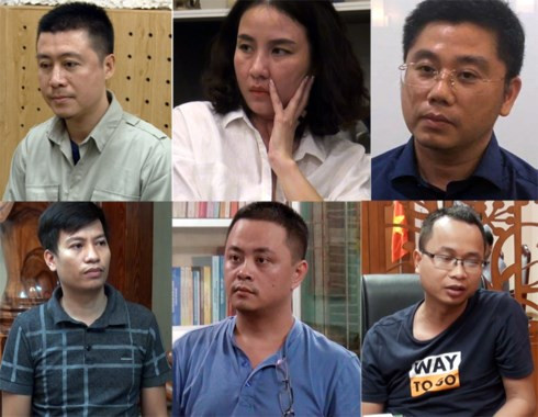 Phan Sào Nam, Lưu Thị Hồng, Nguyễn Văn Dương,Phạm Tuấn Anh, Nguyễn Quốc Tuấn, Kim Thanh Thủy. (Ảnh: Công an nhân dân).