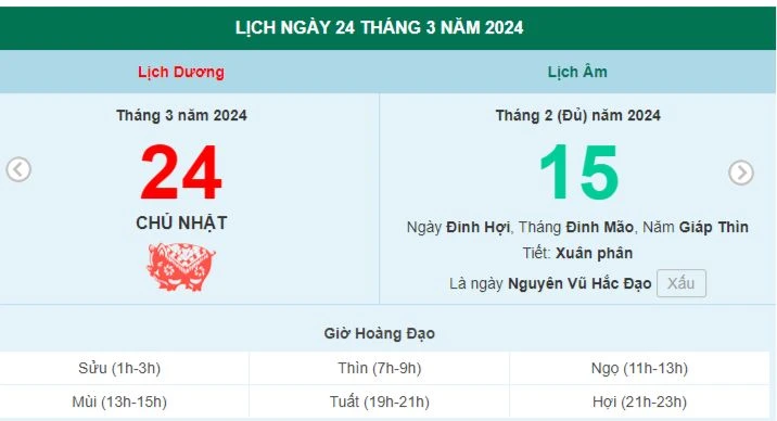 Lịch âm hôm nay - Xem lịch âm ngày 24/3