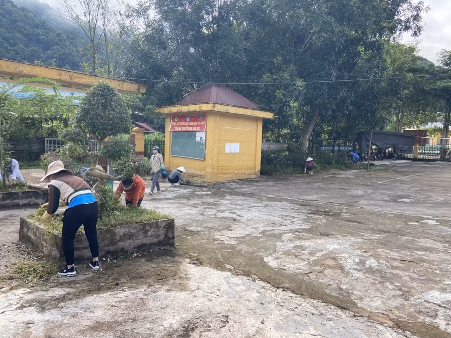 Giáo viên nhà trường lao động, vệ sinh khuôn viên. Giáo viên nhà trường lao động, vệ sinh khuôn viên.