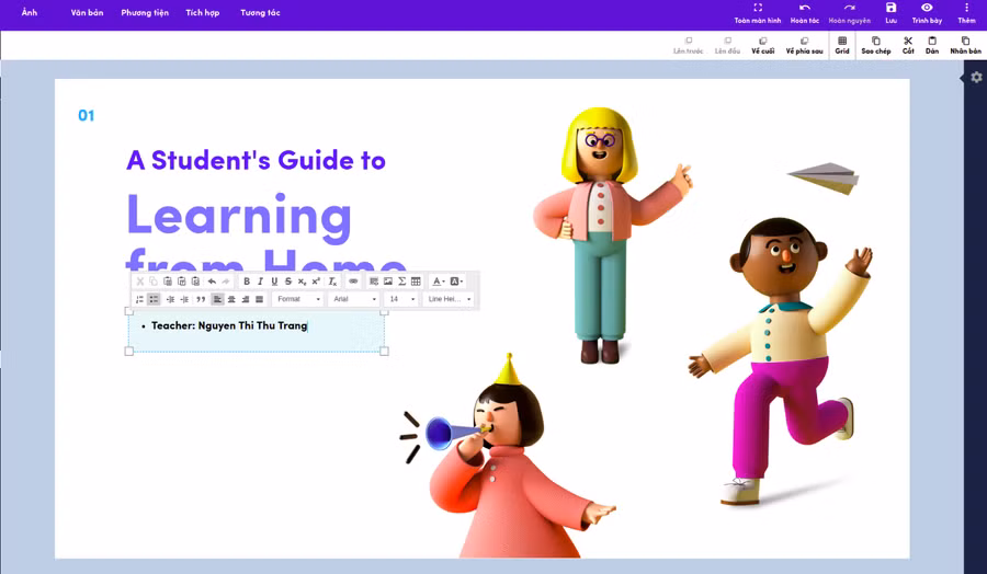 Giao diện bắt mắt, dễ sử dụng của Nền tảng xây dựng bài giảng tương tác trực tuyến.