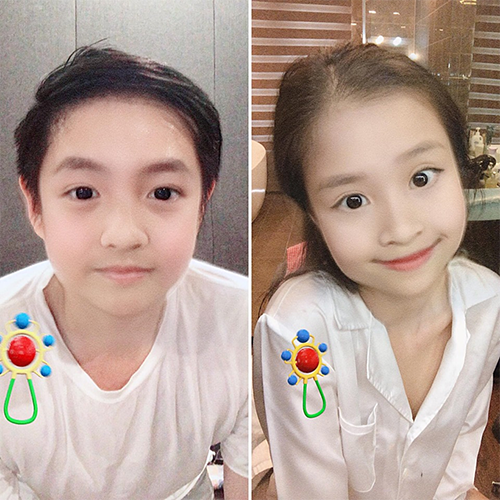 Khi Đàm Vĩnh Hưng, Đông Nhi... hóa em bé ảnh 1 Ông Cao Thắng và Đông Nhidùng một phần mềm biến ảnh hiện tại thành ảnh thời nhỏ.