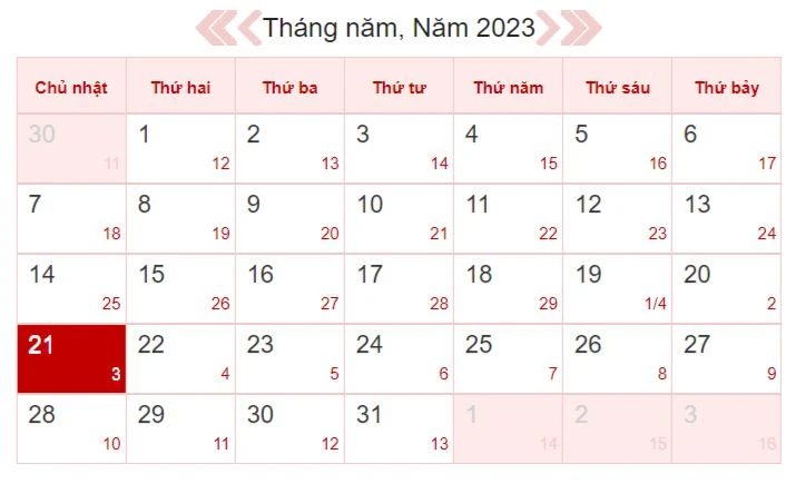 Xem lịch âm ngày 21/5/2023