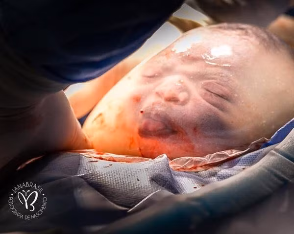 Em bé bĩu môi khi chào đời nằm nguyên trong bọc ối