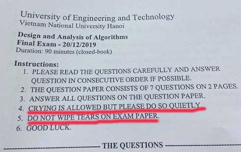 Sinh viên "khóc thét" với lời nhắn nhủ "cực gắt" của giáo viên trong đề thi.
