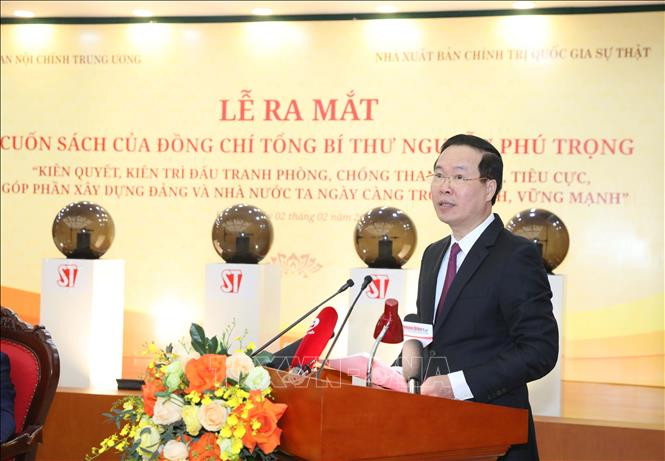 Đồng chí Võ Văn Thưởng, Uỷ viên Bộ Chính trị, Thường trực Ban Bí thư phát biểu tại buổi lễ. Ảnh: Phương Hoa/TTXVN