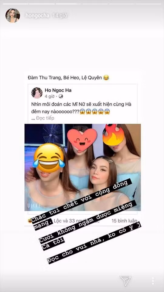 Hồ Ngọc Hà chia sẻ hình ảnh nhắc cả Đàm Thu Trang, Minh Hằng và Lệ Quyên, CĐM hỏi chị có đang cà khịa ai không?