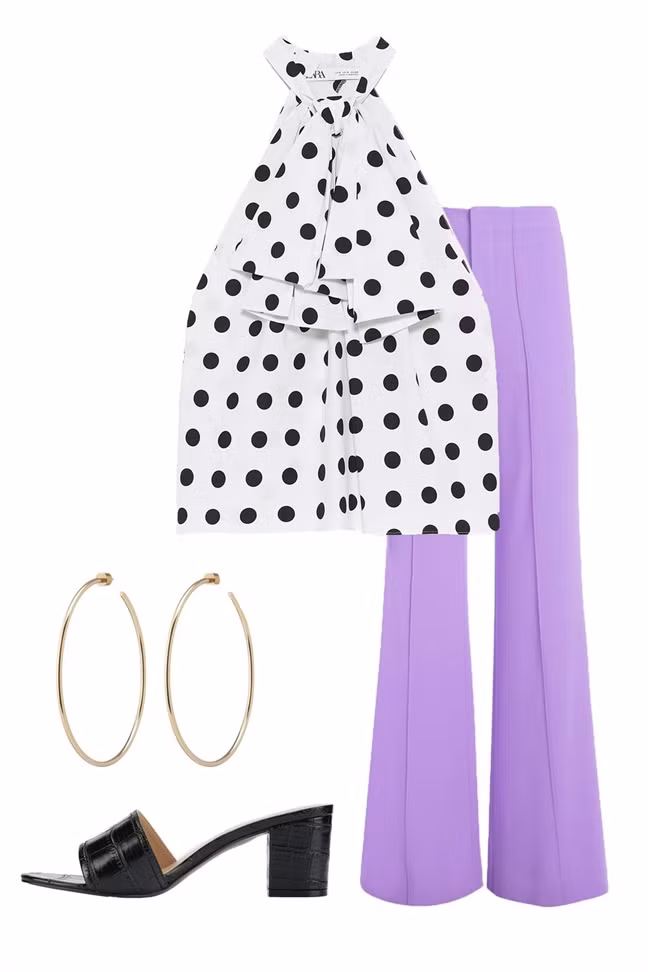 Tiệc cưới ở nhà hàng: Một chiếc áo yếm cổ tiểu thư kết hợp quần legging ống rộng cạp cao mang đến cho bạn vẻ ngoài vừa trẻ trung vừa năng động. Set đồ dự tiệc sẽ hoàn hảo hơn với bông tai to bản và dép hở mũi.