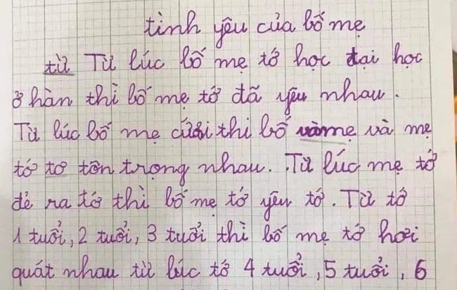 Hoang mang đoạn văn tả bố mẹ: “1,2 tuổi bố mẹ hơi quát nhau, đến 7 tuổi thì quát nhau tung cả nóc nhà“