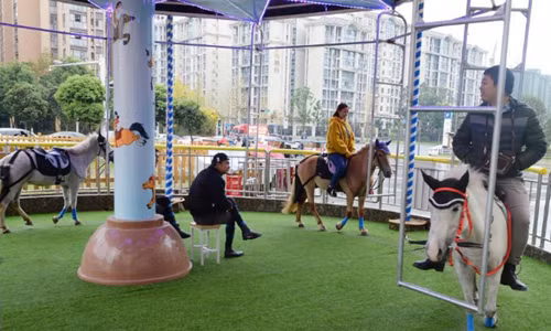 Choáng với ngựa thật được dùng làm vòng xoay tại khu vui chơi ở Trung Quốc