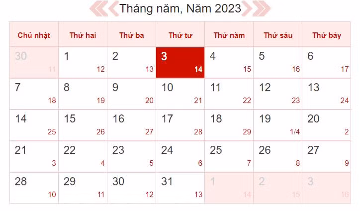 Xem lịch âm ngày 3/5/2023