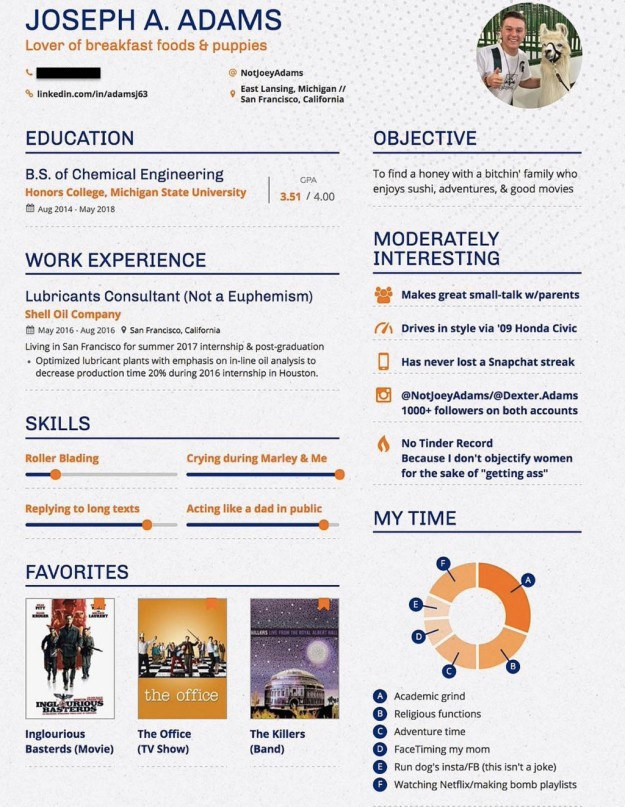 Bản lý lịch hẹn hò chi tiết của Joey. Chang trai noi tieng sau khi lam ho so ung tuyen hen ho hinh anh 2