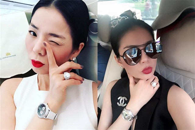 Việc khoe kim cương trong các bức ảnh selfie gần như đã trở thành thói quen của Lệ Quyên.