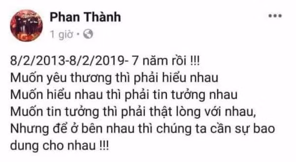 Phan Thành đăng status đầy ẩn ý.