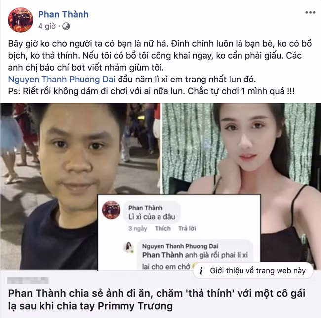 Phan Thành bức xúc lên tiếng về tin đồn vừa chia tay đã có người mới, em gái mưa vào bình luận bất ngờ - Ảnh 2. Phan Thành bức xúc lên tiếng về tin đồn vừa chia tay đã có người mới, em gái mưa vào bình luận bất ngờ - Ảnh 2.