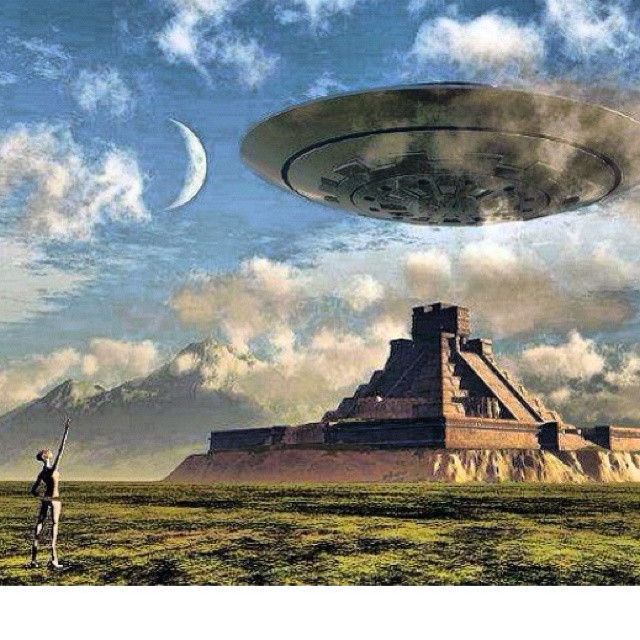  Ảnh minh họa – Đĩa bay trên kim tự tháp Maya 