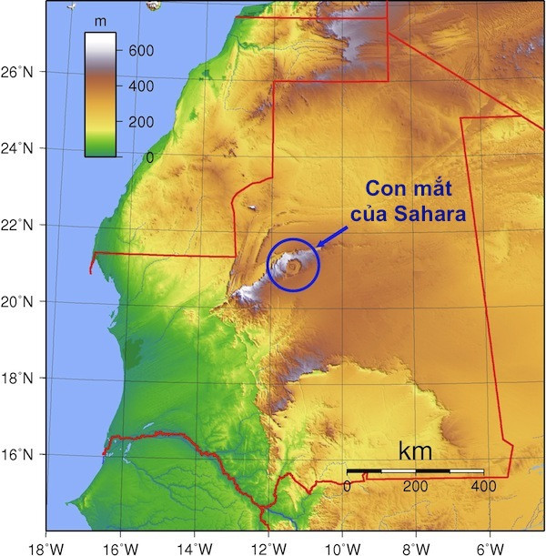 Bí ẩn cấu trúc triệu năm “Con mắt của châu Phi” tại sa mạc Sahara ảnh 3 Vị trí Con mắt của Sahara trên bản đồ