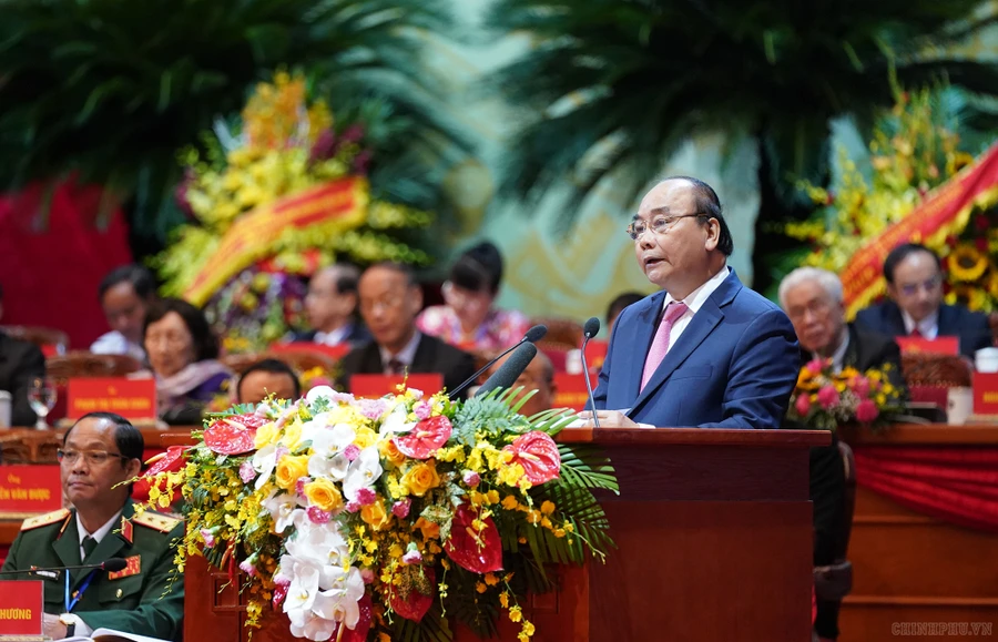 ​Thủ tướng Nguyễn Xuân Phúc phát biểu tại Đại hội - Ảnh: VGP/Quang Hiếu