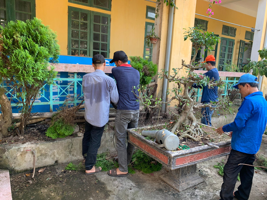 Dọn dẹp khuôn viên, bồn cây quanh trường trước ngày khai giảng. Dọn dẹp khuôn viên, bồn cây quanh trường trước ngày khai giảng.