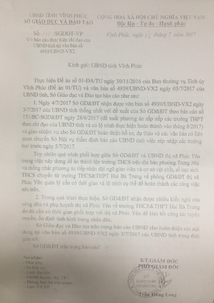 Công văn của Sở GD&ĐT gửi UBND tỉnh về việc báo cáo thực hiện chỉ đạo của UBND tỉnh tại văn bản số 4939/UBND-VX2 “Xóa sổ” ngôi trường 25 tuổi: Sở GD&ĐT đề nghị tạm dừng, UBND tỉnh “ép” phải giải tán ảnh 2