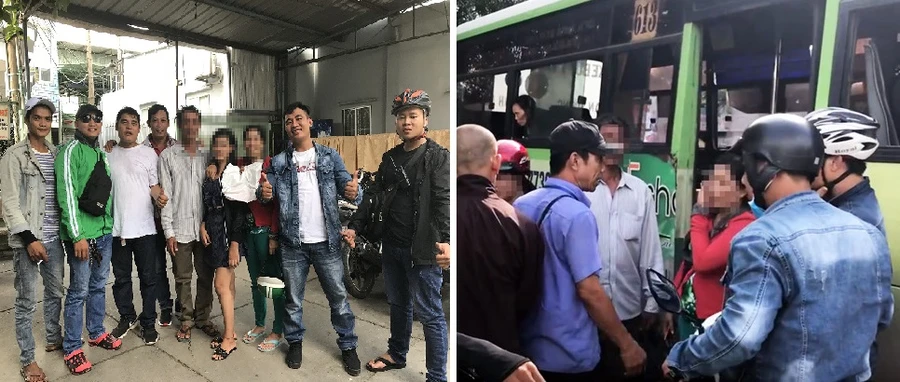 Đội hiệp sĩ giải cứu thành công bé gái, đưa nạn nhân và người thân ra xe bus để về quê.