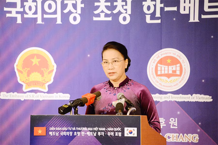 Chủ tịch Quốc hội Nguyễn Thị Kim Ngân phát biểu tại Diễn đàn Ảnh: TTXVN