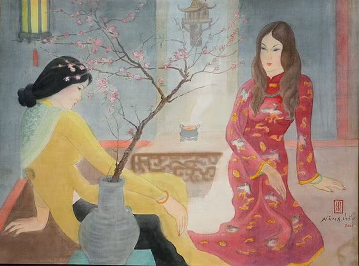 Thiếu nữ Hà Nội bên hoa đào