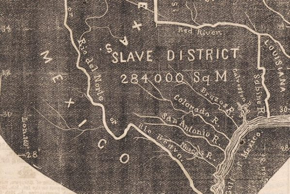 Tấm bản đồ công bố trên tờ Newark Daily Advertiser cho thấy rằng, Thượng viện Hoa Kỳ đang xem xét Phụ lục chung cho việc sát nhập Texas đã được chấp nhận bởi Hạ viện (năm 1845). Ảnh: Wikimedia Commons