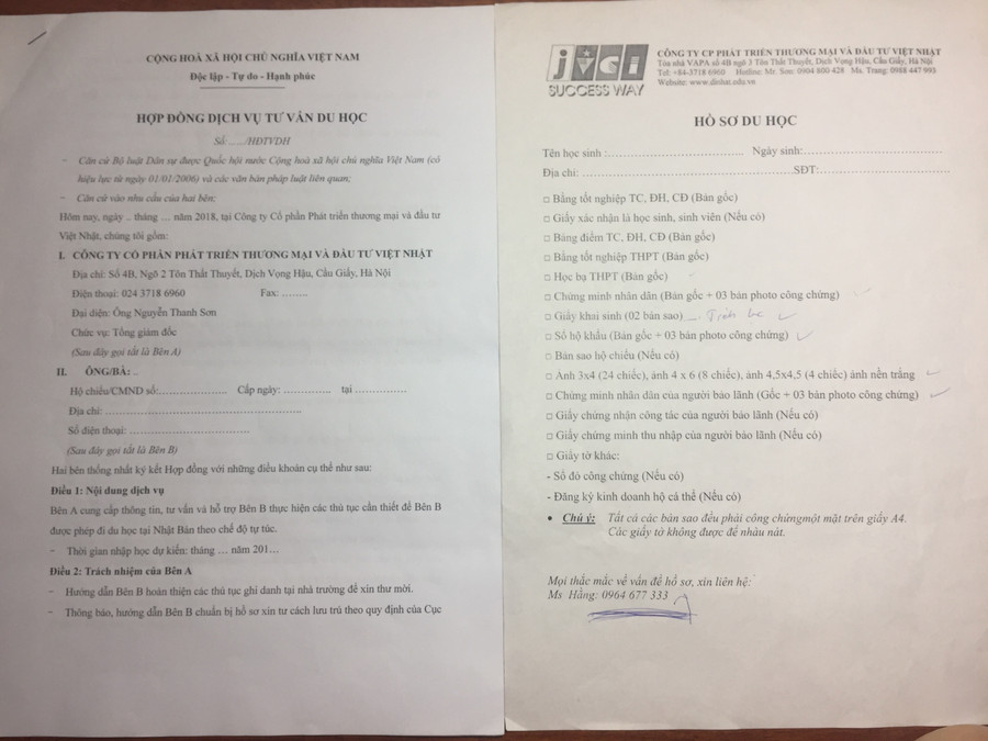 Bản Hợp đồng dịch vụ tư vấn du học được phía công ty dịch vụ cung cấp Bản Hợp đồng dịch vụ tư vấn du học được phía công ty dịch vụ cung cấp