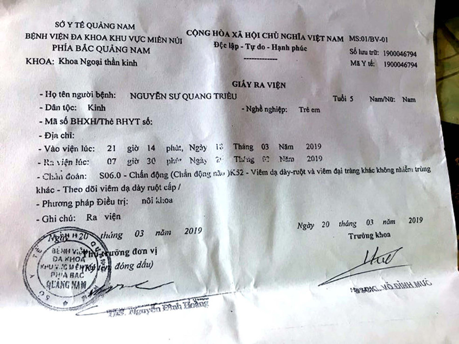 Giấy ra viện của bé Ng.S.Q.T. Giấy ra viện của bé Ng.S.Q.T.