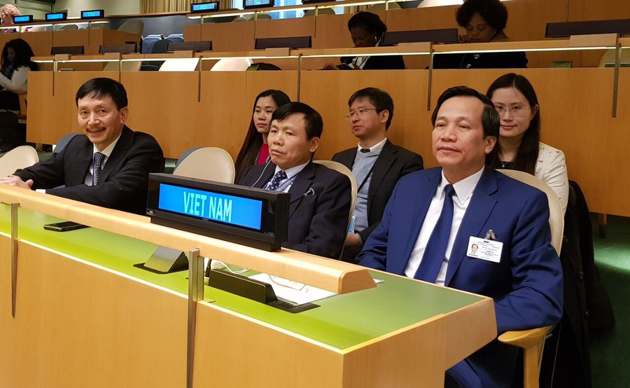 Bộ trưởng Bộ Lao động - Thương binh và Xã hội Đào Ngọc Dung, Chủ tịch Ủy ban Quốc gia vì sự tiến bộ của Phụ nữ Việt Nam tại phiên chính thức CSW 63. Ảnh: Kim Thoa.