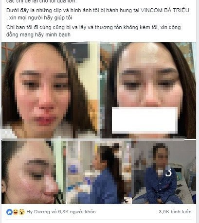 Trước khi đánh ghen hãy tự hỏi bản thân “muốn gì ở người đàn ông ấy?" ảnh 1 Hình ảnh và dòng chia sẻ của cô gái là nạn nhân trong vụ đánh ghen ở Vincom Bà Triệu. Ảnh facebook